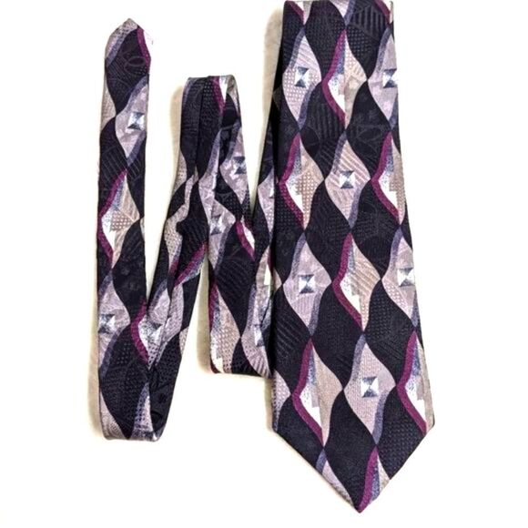 Men's Vintage 100% Silk Tie Abstract Diamond Pattern Motif - Picture 2 of 13
